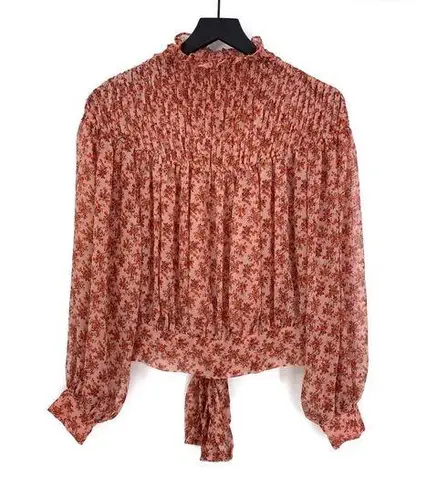 Bardot Cyrus Long Sleeve Smocked Blouse Rose Bloom S?