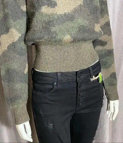 Polo Ralph Lauren Camouflage Print Crew Neck Wool Sweater XS Green