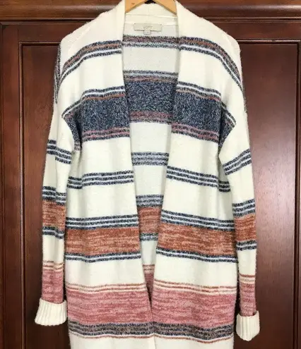 Loft  Ann Taylor Wool Long Striped Cardigan Sweatercoat Size Small