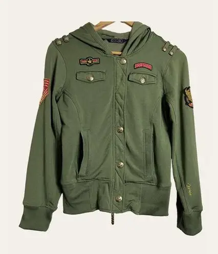 COOGI Army Green Military Patch Hooded Jacket Size L