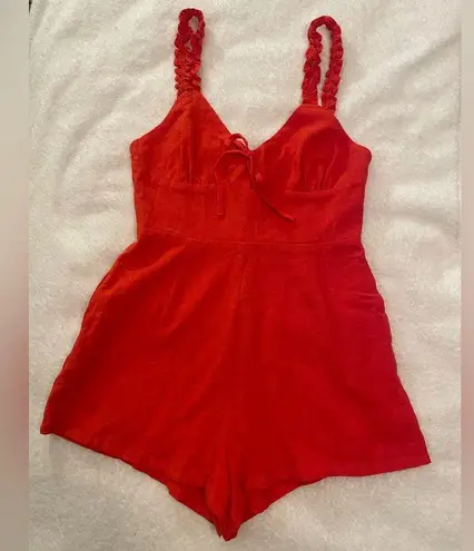 Style Rack Red Romper Linen/Rayon Sm NWT