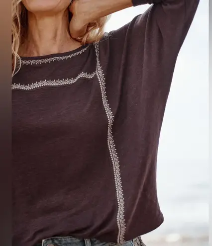 Garnet Hill Monroe Organic-Linen Jersey Knit 3/4 Sleeve Size Small Top