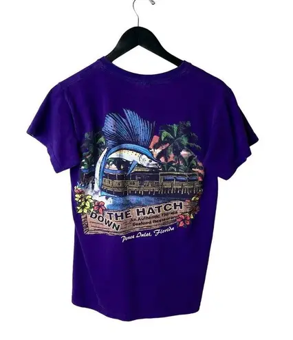 Y2K Vintage Down The Hatch Seafood Restaurant T Shirt Ponce Inlet Purple Small S