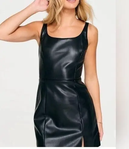 Aeropostale MWTS🍒 BLACK LEATHER MINI DRESS ADJUSTABLE STRAPS FRONT SLIT