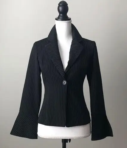 A Byer BYER TOO! | Black Pinstriped Bell Sleeve Blazer