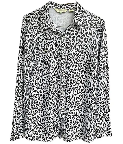 Roper Women Size XL Snow Leopard Gem Stones Button Up Tunic Top Collared Western Black - Image 1