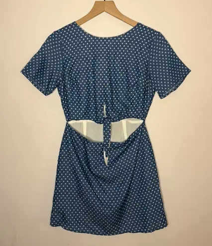 Lucca Couture Star Print Cute Dress With Open Stomach Cut Out 4th of July Denim Print