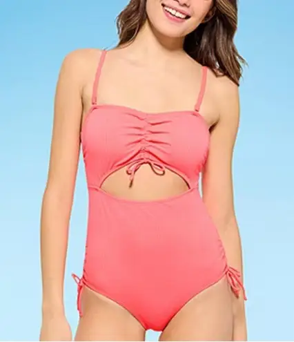 Decree Womens Exotic Textured Monokini One Piece Swimsuit in Tropical Coral S