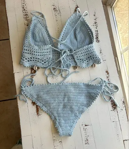 Crochet top and bottom baby blue with seashells bikini swim set Size undefined