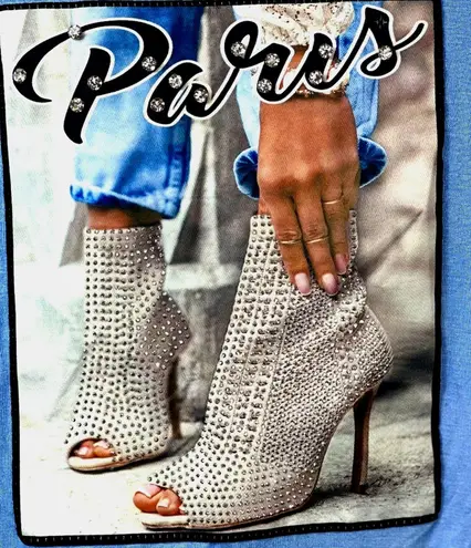 Studs Rhinestones Alyssa Rhinestones Studs Tee Shirt Blue size XS