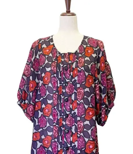 Tracy Reese Drop Waist Mini Dress Size Medium Rose Floral Silk Wool Blend Tunic