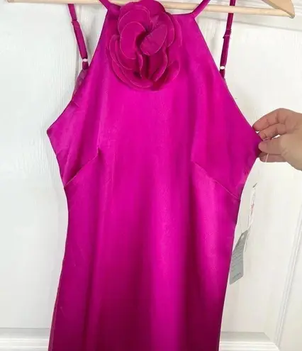 XScape Women's Size 6 Magenta Satin Gown Rose Applique Formal Dress