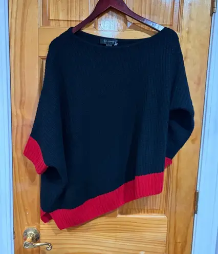 St. John 100% Cashmere Black Red Asymmetrical Sweater Poncho M