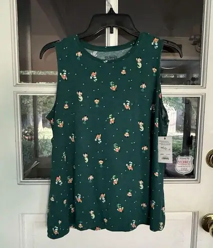 Women Celebrate Together Green St. Patrick Day Leprechaun Print L Tank Top RB Size L