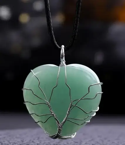 Green Aventurine Heart Shaped Natural Gemstone Tree Of Life Wire Wrap Pendant