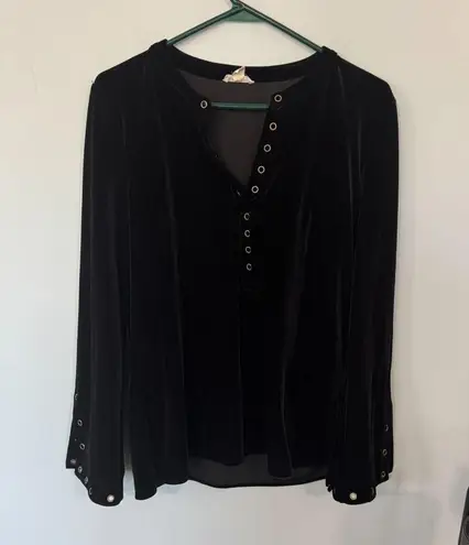 Tribal Jeans Black Velvet Keyhole Top Women's Size Small Petite