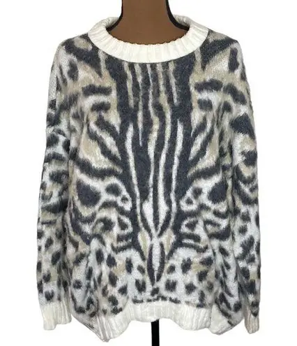 EXPRESS  leopard print oversized fuzzy brushed plush knit sweater size M thumbnail 1