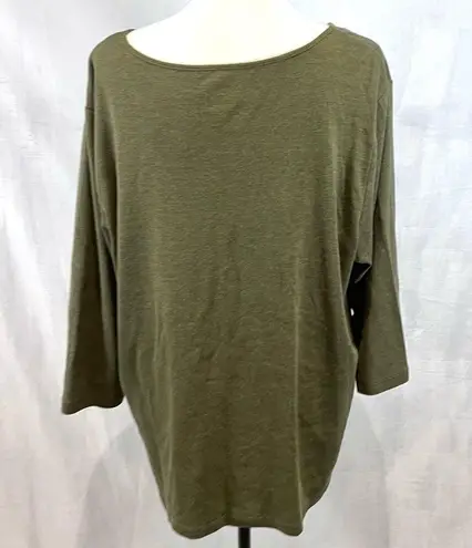 cj banks long sleeve olive green embroidered cotton blend top size 2X