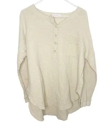 Pink Lily  knit waffle knit gauzy shirt tan cream size XL k