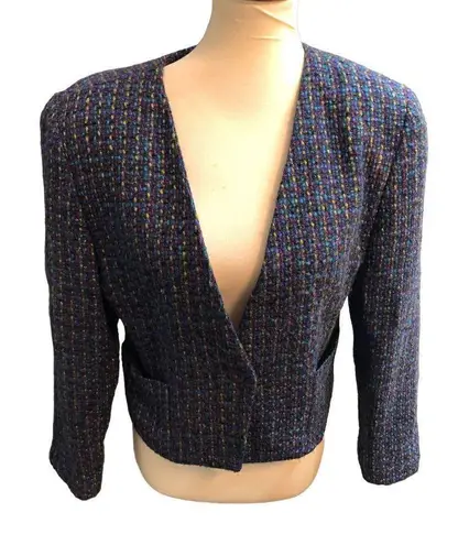 Vintage Michelle petites confetti blue wool blend boucle tweed short blazer Blue Size 8P