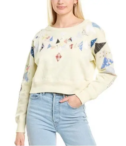 Dannijo NWT Cropped Patchwork Sweater Pastel Cream Butter Boxy Oversized size XS