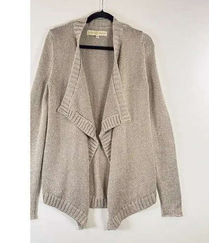 Ramy Brook Womens Cardigan Gold Lurex Waterfall Open Front Knit Sweater Small