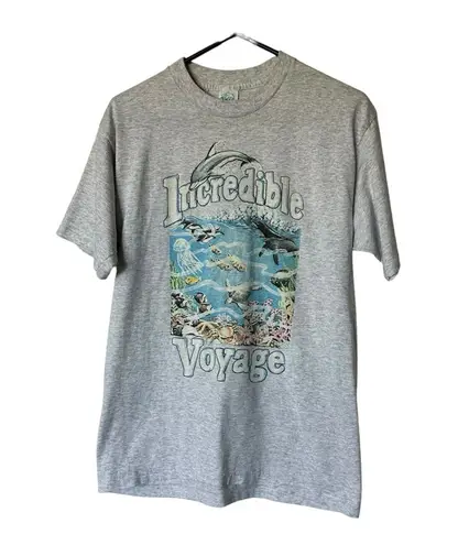 Vintage 90s Seaworld Incredible Whale Underwater Sea Life Gray Tee Shirt Large