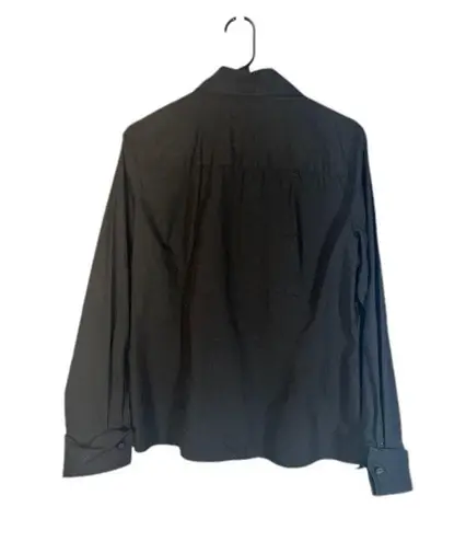 Rafaella Black Long Sleeve Collared Ruffle Front Button Down Blouse Women Sz 8
