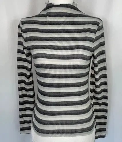 Cali Be New Striped Ribbed Mock Neck Long Sleeve Top Grey Multi