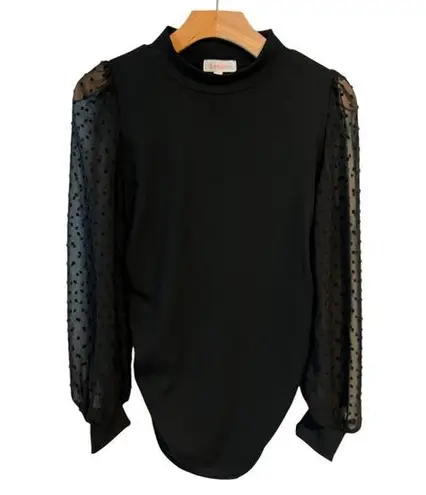 BHome Maternity Top Womens M Black Stretch Ruched Sides Sheer Long Sleeves NWT Size undefined