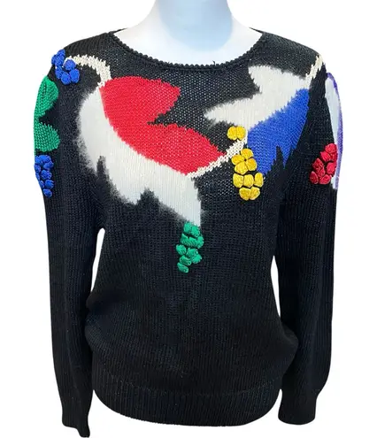 VTG Alexandria Sweater Womens Large Bold Color Block Angora 80s Statement Black - Image 1
