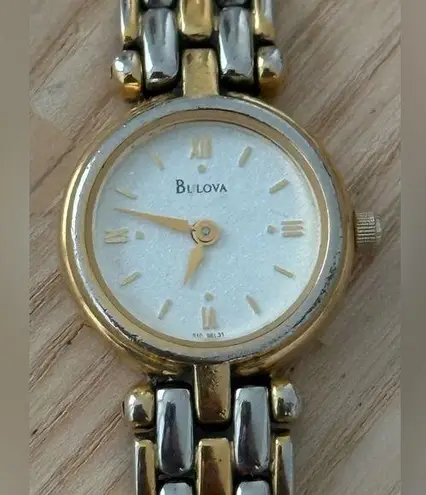 Bulova Vintage Ladies Watch Two-Tone Bracelet Pearl Dial Stainless Case New Batt