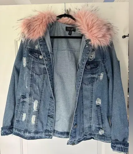 RD Style Blue Jean Jacket with Pink fur color