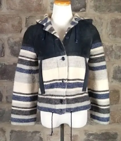 Vintage Princeton Coat Wool Suede Hooded Coat Woman's 7/8 Striped Button Lined Blue Size undefined