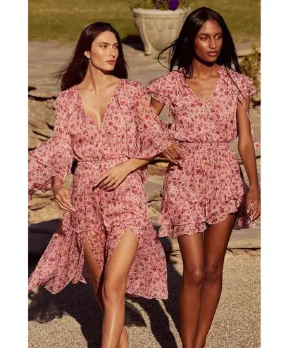 MISA Los Angeles Coco Pink Flowy Bohemian Chiffon Dress Ditsy Summer XS NWT $518