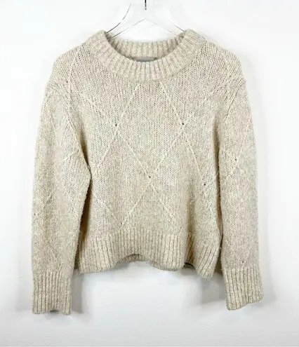 Everlane  Diamond Stitch Cloud Crewneck Wool Blend Sweater S Tan