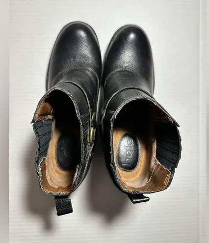 Bølo Women’s Black Leather Ring Harness Block Heel Ankle Boots Y2k Goth Size 8