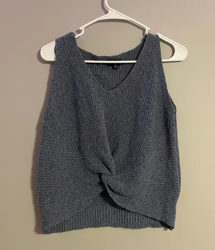 FATE. Blue Front Twist Knot Knit Tank Top