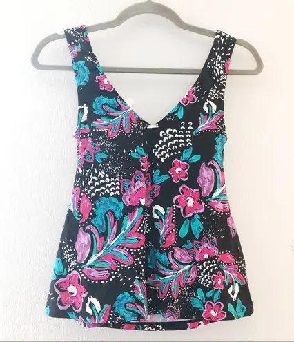 Anne cole  Tankini Top Multicolored Swimwear TOP ONLY Sz M EUC Floral Pink Black