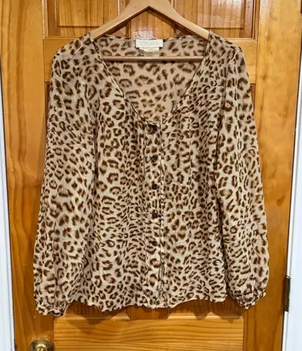 Vintage Escada by Margaretha Ley Leopard Silk Blouse Size 38 M Germany 80s 90s Brown