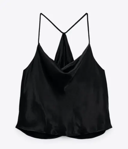 ZARA Black Satin Draped Cami Tank