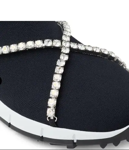 Jimmy Choo Torri Verona Knit Trainers With Crystal Chain Black Size 39 NIB