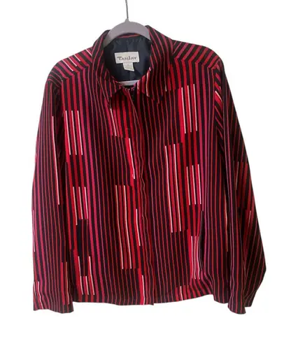 Tan Jay zippered front jacket striped size 14 Red