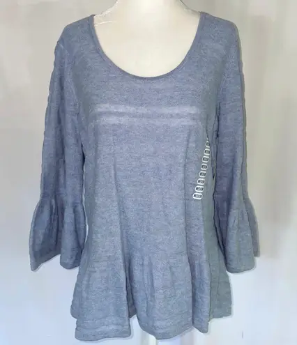 eight eight eight New Sheer Stripe Knit Top Bell Sleeve Peplum Blue