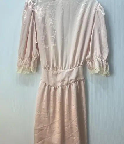 Sarah Blue Elegant Pink Lace Trim Robe Size M