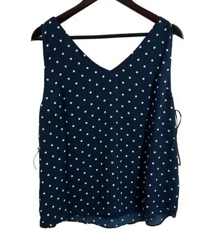 Nine Britton  XL Blouse Navy Polka Dot V Neck Sleeveless New