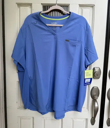 Landau Forward Curved Hem Tuck In V Neck Scrub Top Onward Journey Size 3XL Blue Size 3X