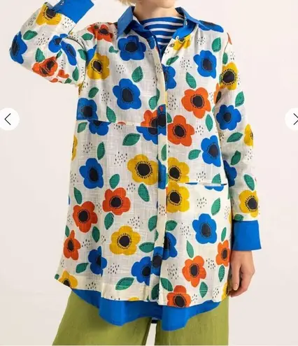 Dessau by womens sz XL asymmetrically cut blouse hidden buttons one inset pocket Blue