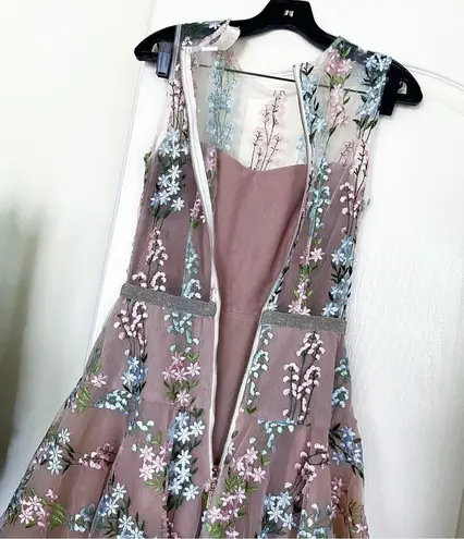 Bronx and Banco Dress Isola Mini Floral Embroidered Beaded Tulle Lace Multi S EUC