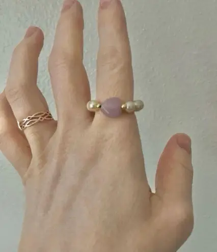 Handmade “Mara” Pink Pearl Fidget Ring Bead Jade Spinner Tactile Elastic Boho